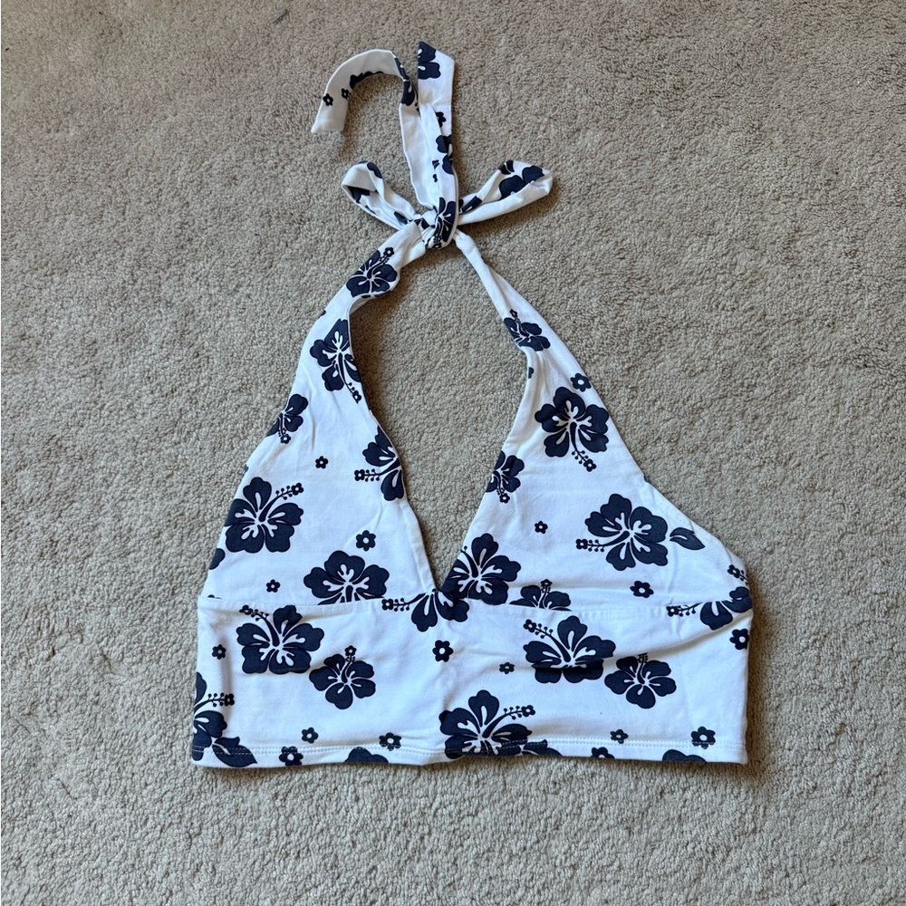 Garage Blue and White Floral Bikini Top